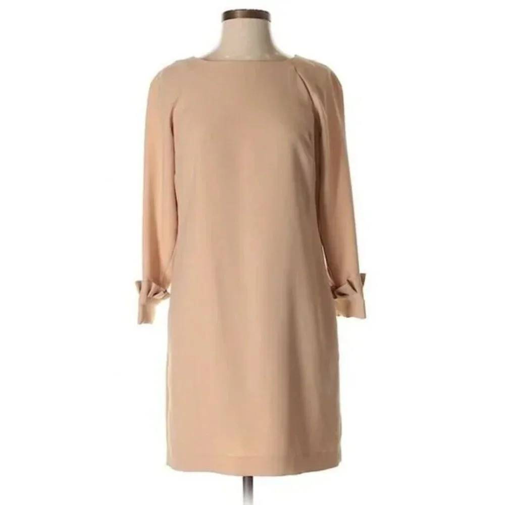EUC Banana Republic Tan Long Sleeve Ruffle Cuff Cocktail Dress Sz 10 - Picture 4 of 7